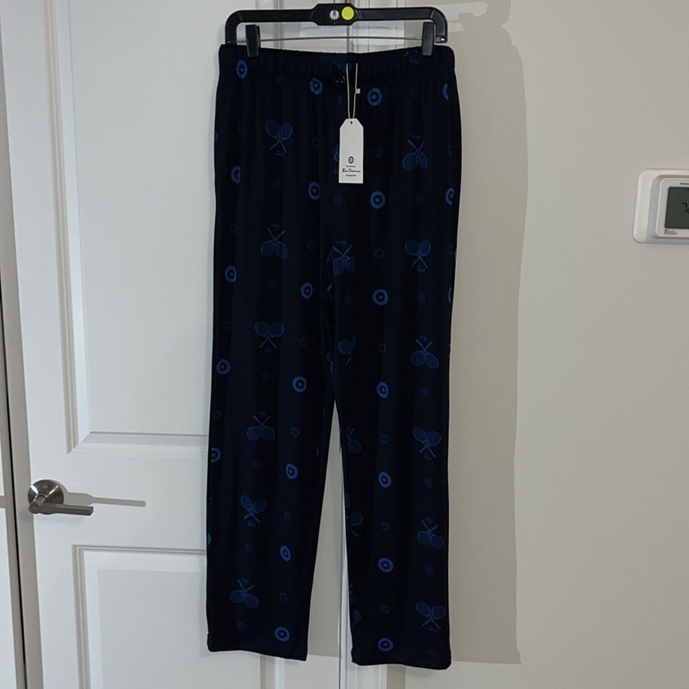 New $55 Soft Blue Ben Sherman summer travel casual lounge pants Tennis Print M